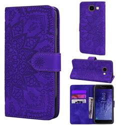 Retro Embossing Mandala Flower Leather Wallet Case for Samsung Galaxy J4 Plus(6.0 inch) - Purple
