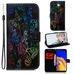 Black Butterfly Laser Shining Leather Wallet Phone Case for Samsung Galaxy J4 Plus(6.0 inch)