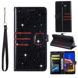 Retro Stitching Glitter Leather Wallet Phone Case for Samsung Galaxy J4 Plus(6.0 inch) - Black