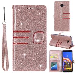 Retro Stitching Glitter Leather Wallet Phone Case for Samsung Galaxy J4 Plus(6.0 inch) - Rose Gold