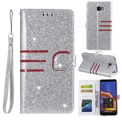 Retro Stitching Glitter Leather Wallet Phone Case for Samsung Galaxy J4 Plus(6.0 inch) - Silver
