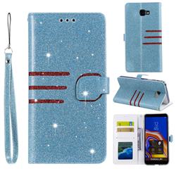 Retro Stitching Glitter Leather Wallet Phone Case for Samsung Galaxy J4 Plus(6.0 inch) - Blue
