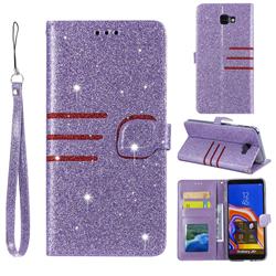 Retro Stitching Glitter Leather Wallet Phone Case for Samsung Galaxy J4 Plus(6.0 inch) - Purple