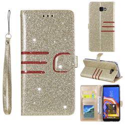 Retro Stitching Glitter Leather Wallet Phone Case for Samsung Galaxy J4 Plus(6.0 inch) - Golden
