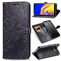 Embossing Imprint Mandala Flower Leather Wallet Case for Samsung Galaxy J4 Plus(6.0 inch) - Black