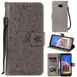 Embossing Cherry Blossom Cat Leather Wallet Case for Samsung Galaxy J4 Plus(6.0 inch) - Gray