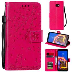 Embossing Cherry Blossom Cat Leather Wallet Case for Samsung Galaxy J4 Plus(6.0 inch) - Rose
