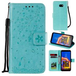 Embossing Cherry Blossom Cat Leather Wallet Case for Samsung Galaxy J4 Plus(6.0 inch) - Green
