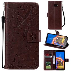 Embossing Cherry Blossom Cat Leather Wallet Case for Samsung Galaxy J4 Plus(6.0 inch) - Brown