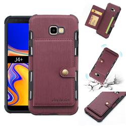 Brush Multi-function Leather Phone Case for Samsung Galaxy J4 Plus(6.0 inch) - Wine Red