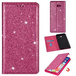 Ultra Slim Glitter Powder Magnetic Automatic Suction Leather Wallet Case for Samsung Galaxy J4 Plus(6.0 inch) - Rose Red