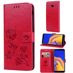 Embossing Rose Flower Leather Wallet Case for Samsung Galaxy J4 Plus(6.0 inch) - Red