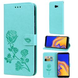Embossing Rose Flower Leather Wallet Case for Samsung Galaxy J4 Plus(6.0 inch) - Green