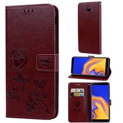 Embossing Rose Flower Leather Wallet Case for Samsung Galaxy J4 Plus(6.0 inch) - Brown