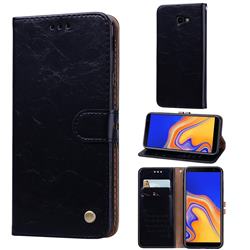 Luxury Retro Oil Wax PU Leather Wallet Phone Case for Samsung Galaxy J4 Plus(6.0 inch) - Deep Black