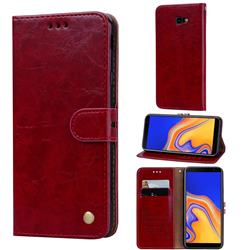 Luxury Retro Oil Wax PU Leather Wallet Phone Case for Samsung Galaxy J4 Plus(6.0 inch) - Brown Red