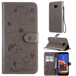 Embossing Bee and Cat Leather Wallet Case for Samsung Galaxy J4 Plus(6.0 inch) - Gray