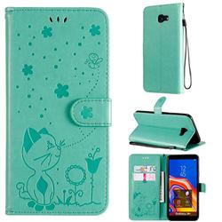 Embossing Bee and Cat Leather Wallet Case for Samsung Galaxy J4 Plus(6.0 inch) - Green