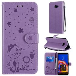 Embossing Bee and Cat Leather Wallet Case for Samsung Galaxy J4 Plus(6.0 inch) - Purple