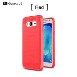 Luxury Carbon Fiber Brushed Wire Drawing Silicone TPU Back Cover for Samsung Galaxy J5 2015 J500 (Red)