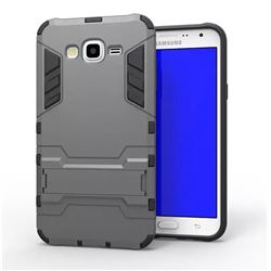 Armor Premium Tactical Grip Kickstand Shockproof Dual Layer Rugged Hard Cover for Samsung Galaxy J5 2015 J500 - Gray