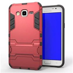 Armor Premium Tactical Grip Kickstand Shockproof Dual Layer Rugged Hard Cover for Samsung Galaxy J5 2015 J500 - Wine Red