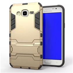 Armor Premium Tactical Grip Kickstand Shockproof Dual Layer Rugged Hard Cover for Samsung Galaxy J5 2015 J500 - Golden
