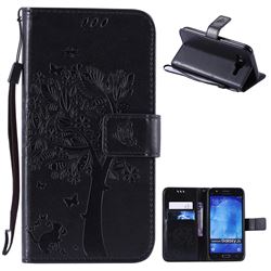 Embossing Butterfly Tree Leather Wallet Case for Samsung Galaxy J5 2015 - Black