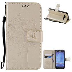 Embossing Butterfly Tree Leather Wallet Case for Samsung Galaxy J5 2015 - Champagne