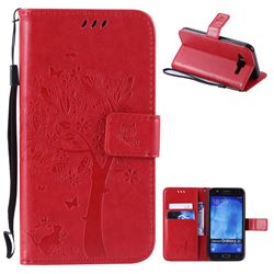 Embossing Butterfly Tree Leather Wallet Case for Samsung Galaxy J5 2015 - Red