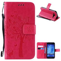 Embossing Butterfly Tree Leather Wallet Case for Samsung Galaxy J5 2015 - Rose