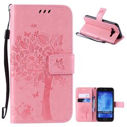 Embossing Butterfly Tree Leather Wallet Case for Samsung Galaxy J5 2015 - Pink