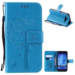Embossing Butterfly Tree Leather Wallet Case for Samsung Galaxy J5 2015 - Blue