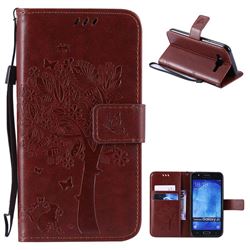 Embossing Butterfly Tree Leather Wallet Case for Samsung Galaxy J5 2015 - Brown