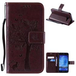 Embossing Butterfly Tree Leather Wallet Case for Samsung Galaxy J5 2015 - Coffee