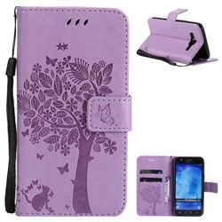 Embossing Butterfly Tree Leather Wallet Case for Samsung Galaxy J5 2015 J500 - Violet