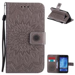 Embossing Sunflower Leather Wallet Case for Samsung Galaxy J5 2015 J500 - Gray