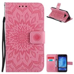 Embossing Sunflower Leather Wallet Case for Samsung Galaxy J5 2015 J500 - Pink