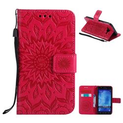 Embossing Sunflower Leather Wallet Case for Samsung Galaxy J5 2015 J500 - Red