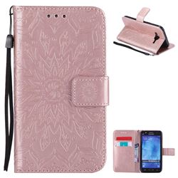 Embossing Sunflower Leather Wallet Case for Samsung Galaxy J5 2015 J500 - Rose Gold