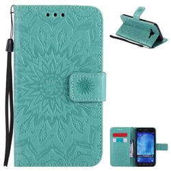 Embossing Sunflower Leather Wallet Case for Samsung Galaxy J5 2015 J500 - Green