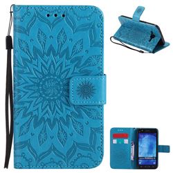 Embossing Sunflower Leather Wallet Case for Samsung Galaxy J5 2015 J500 - Blue
