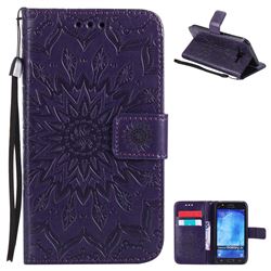 Embossing Sunflower Leather Wallet Case for Samsung Galaxy J5 2015 J500 - Purple