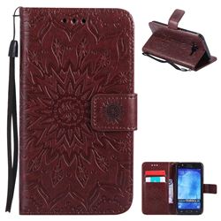 Embossing Sunflower Leather Wallet Case for Samsung Galaxy J5 2015 J500 - Brown