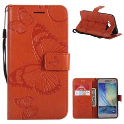 Embossing 3D Butterfly Leather Wallet Case for Samsung Galaxy J5 2015 J500 - Orange