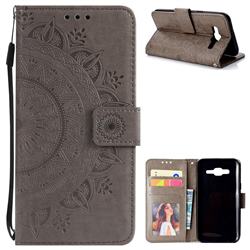 Intricate Embossing Datura Leather Wallet Case for Samsung Galaxy J5 2015 J500 - Gray