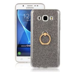 Luxury Soft TPU Glitter Back Ring Cover with 360 Rotate Finger Holder Buckle for Samsung Galaxy J5 2016 J510 - Black