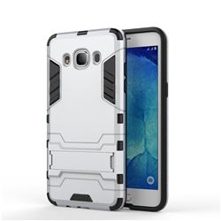 Armor Premium Tactical Grip Kickstand Shockproof Dual Layer Rugged Hard Cover for Samsung Galaxy J5 2016 J510 - Silver