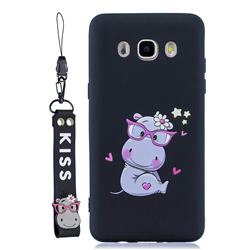 Black Flower Hippo Soft Kiss Candy Hand Strap Silicone Case for Samsung Galaxy J5 2016 J510