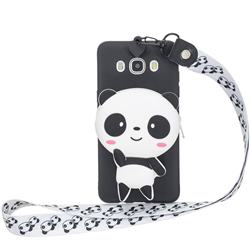 White Panda Neck Lanyard Zipper Wallet Silicone Case for Samsung Galaxy J5 2016 J510
